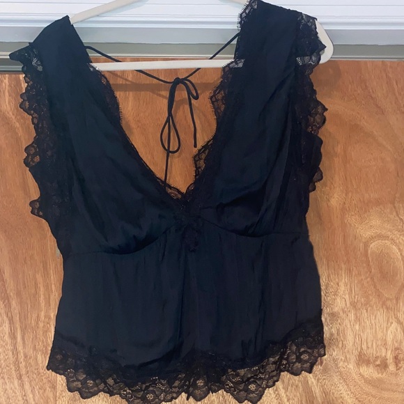 Anthropologie Tops - Anthropologie Black Lace Trim Sleeveless Top